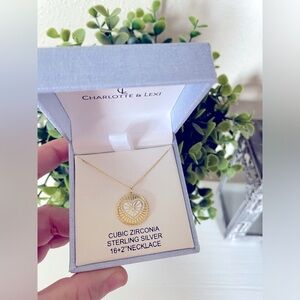 New CHARLOTTE & LEXI 14K Gold over Sterling Silver CZ heart Necklace 16+2”